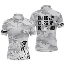 Load image into Gallery viewer, Black white camo Mens golf polo shirt custom May the course be with you, best mens golf wears NQS6848