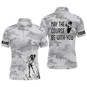 Black white camo Mens golf polo shirt custom May the course be with you, best mens golf wears NQS6848