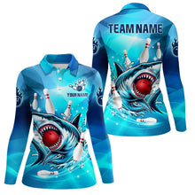 Load image into Gallery viewer, Blue Shark Bowling Shirt for Women Custom Shark Bowling Team Jerseys, personalized gift for bowlers NQS8929