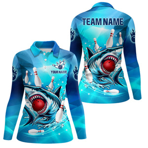 Blue Shark Bowling Shirt for Women Custom Shark Bowling Team Jerseys, personalized gift for bowlers NQS8929