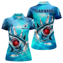 Load image into Gallery viewer, Blue Shark Bowling Shirt for Women Custom Shark Bowling Team Jerseys, personalized gift for bowlers NQS8929