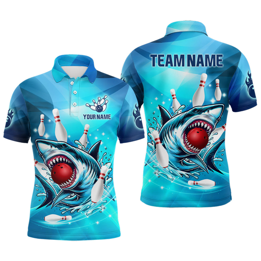 Blue Shark Bowling Shirt for Men Custom Shark Bowling Team Jerseys, personalized gift for bowlers NQS8929