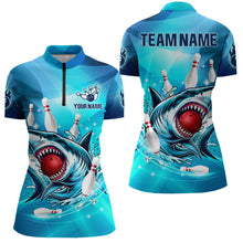 Load image into Gallery viewer, Blue Shark Bowling Shirt for Women Custom Shark Bowling Team Jerseys, personalized gift for bowlers NQS8929