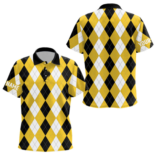 Kid golf polo shirt custom yellow argyle plaid pattern golf attire for Kid NQS8044
