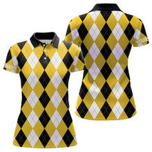 Load image into Gallery viewer, Womens golf polo shirt custom yellow argyle plaid pattern golf attire for women NQS8044