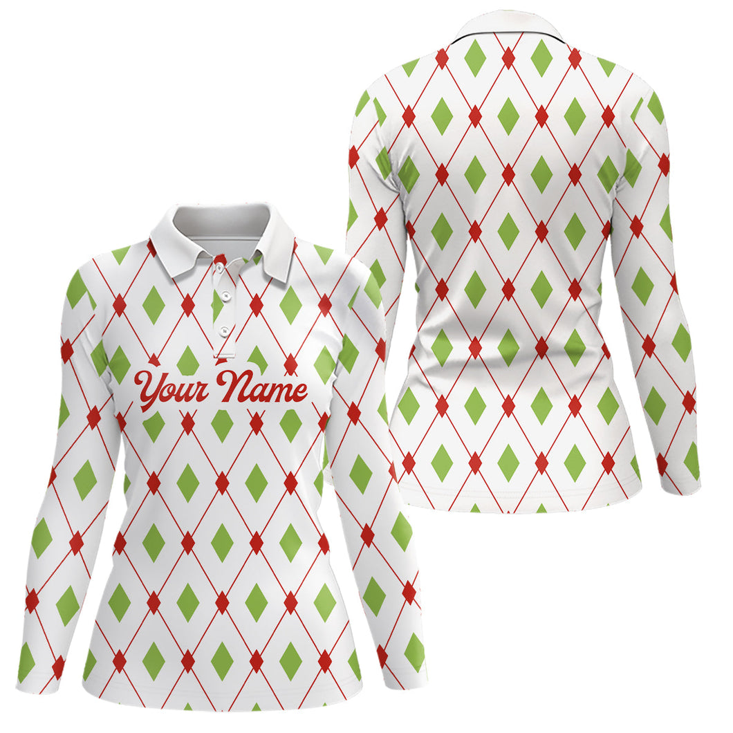 Personalized Women golf polo shirts custom Christmas argyle pattern team golf attire for women NQS8932