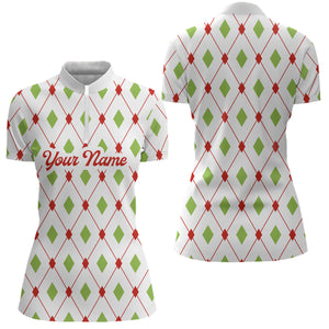 Personalized Womens Quarter Zip shirts custom Christmas argyle pattern team golf attire for ladies NQS8932