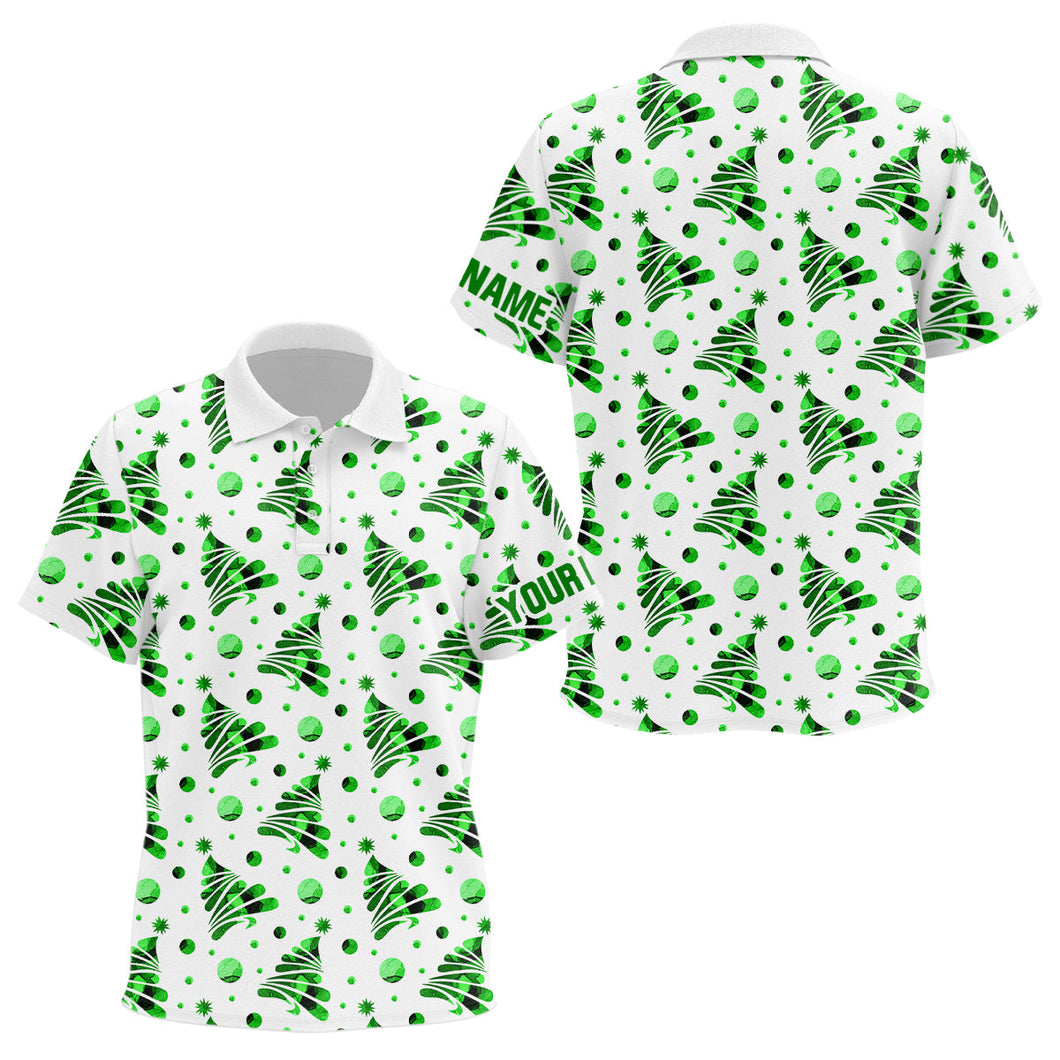 Personalized Kid golf polo Shirts custom Christmas green pine tree pattern team Kid golf attire NQS8933