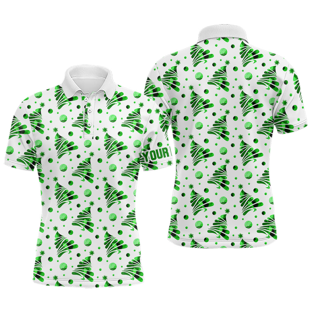 Personalized Mens golf polo shirts custom Christmas green pine tree pattern team golf attire for men NQS8933