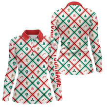 Load image into Gallery viewer, Red, white and green argyle Christmas pattern Women golf polo shirt custom team golf attire for ladies NQS8934