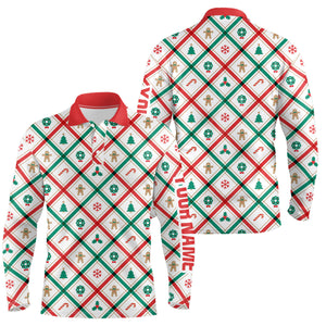 Red, white and green argyle Christmas pattern Mens golf polo shirts custom team golf attire for men NQS8934