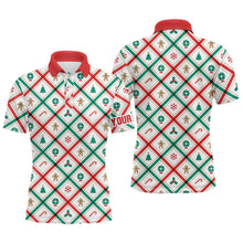 Load image into Gallery viewer, Red, white and green argyle Christmas pattern Mens golf polo shirts custom team golf attire for men NQS8934