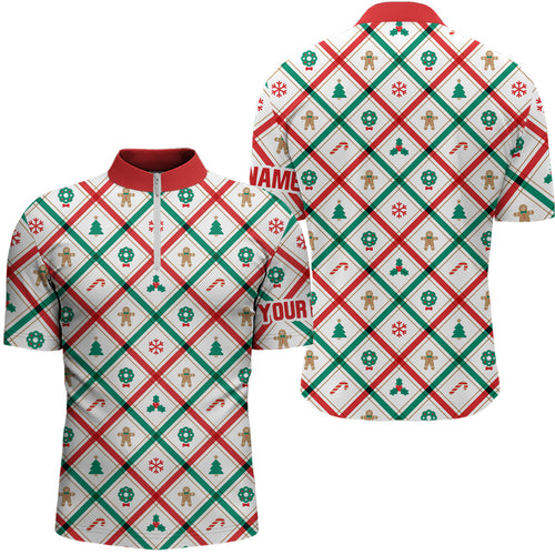 Red, white & green argyle Christmas pattern Men's Quarter Zip shirt custom team golf attire for men NQS8934