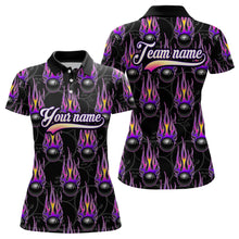 Load image into Gallery viewer, Black Bowling Ball Camo Purple Flame Bowling Polo, 1/4 Zip Shirt for Women Custom Bowling Team Jersey NQS8939