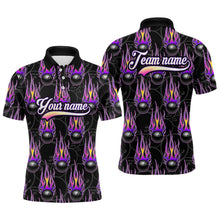 Load image into Gallery viewer, Black Bowling Ball Camo Purple Flame Bowling Polo, 1/4 Zip Shirt for Men Custom Bowling Team Jersey NQS8939