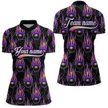 Load image into Gallery viewer, Black Bowling Ball Camo Purple Flame Bowling Polo, 1/4 Zip Shirt for Women Custom Bowling Team Jersey NQS8939