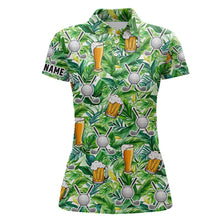 Load image into Gallery viewer, Funny Golf beer green tropical leaves pattern custom Womens golf polo shirt, golf tops for ladies NQS7471