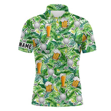 Load image into Gallery viewer, Funny Golf beer green tropical leaves pattern custom mens golf polo shirt, golf tops for men NQS7471