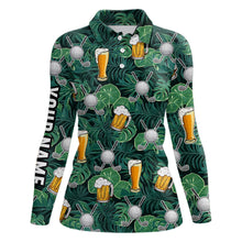 Load image into Gallery viewer, Green tropical leaves Golf beer pattern custom Womens golf polo shirt, golf tops for ladies NQS7472