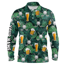 Load image into Gallery viewer, Green tropical leaves Golf beer pattern custom mens golf polo shirt, golf tops for men NQS7472