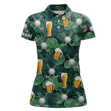 Load image into Gallery viewer, Green tropical leaves Golf beer pattern custom Womens golf polo shirt, golf tops for ladies NQS7472