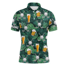 Load image into Gallery viewer, Green tropical leaves Golf beer pattern custom mens golf polo shirt, golf tops for men NQS7472