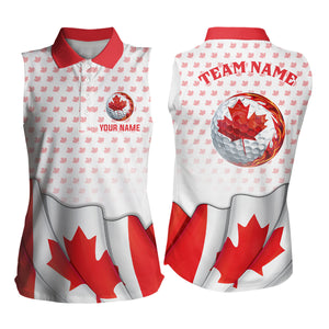 Canada Flag Womens sleeveless Polo Shirt Red Maple Leaf Custom Golf Tops For Ladies Golf Gifts NQS7835