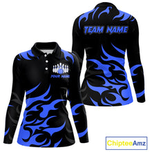 Load image into Gallery viewer, Black and Blue Flame Bowling shirts for Women Custom team bowling jerseys, ladies bowling apparel NQS10267