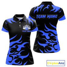 Load image into Gallery viewer, Black and Blue Flame Bowling shirts for Women Custom team bowling jerseys, ladies bowling apparel NQS10267