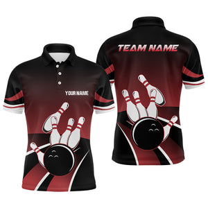 Red and black Mens polo bowling shirts Custom Bowling ball pins Team Jersey, gift for team Bowlers NQS6148