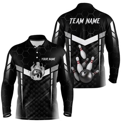 Personalized Bowling Polo, Quarter Zip Shirts For Men Custom Bowling Team Jerseys | Black NQS8479