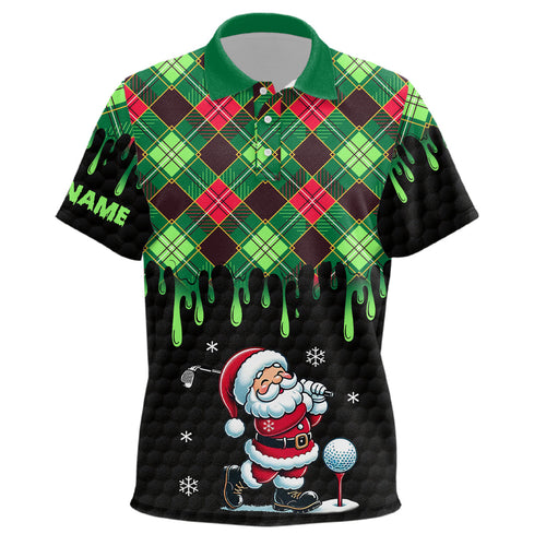 Green argyle Christmas pattern Santa Golfer Kid golf polo Shirts custom black golf attire for kid NQS8948