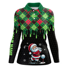 Load image into Gallery viewer, Green argyle Christmas pattern Santa Golfer Women golf polo shirts custom golf attire for ladies NQS8948