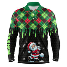 Load image into Gallery viewer, Green argyle Christmas pattern Santa Golfer Mens golf polo shirts custom golf attire for men NQS8948