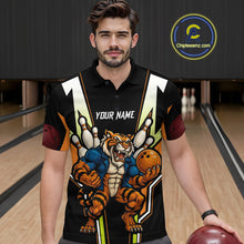 Load image into Gallery viewer, Black and Orange Tiger Bowling Team Polo, Quarter Zip Shirts For Men Custom Tiger Bowling Jerseys NQS11063
