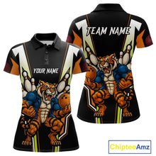Load image into Gallery viewer, Black and Orange Tiger Bowling Team Polo, Quarter Zip Shirts For Women Custom Tiger Bowling Jerseys NQS11063
