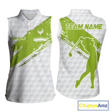 Load image into Gallery viewer, Green and White golf ball pattern Women sleeveless golf polo shirts custom team womens golf clothes NQS9974