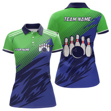 Load image into Gallery viewer, Green And Blue Camo Bowling Polo, 1/4 Quarter Zip Shirts For Women, Custom Name Bowling Team Jerseys NQS7846