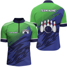 Load image into Gallery viewer, Green And Blue Camo Bowling Polo, 1/4 Quarter Zip Shirts For Men, Custom Name Bowling Team Jerseys NQS7846