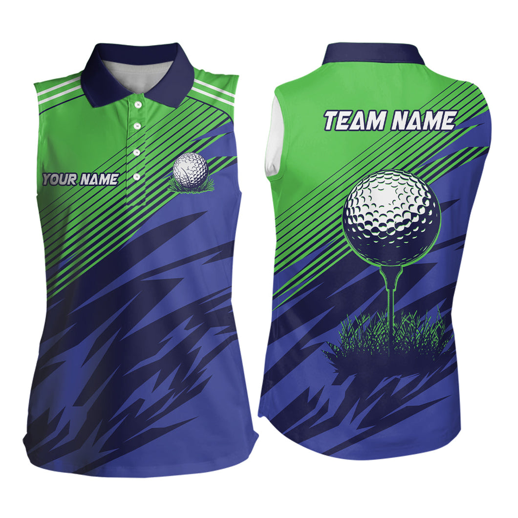 Green And Blue Camo Women sleeveless polo shirt custom golf apparel for Ladies, best women golf wears NQS7847