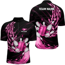 Load image into Gallery viewer, Black Mens bowling shirts Custom Pink flame Bowling ball and pins Team league bowler Jerseys NQS8483