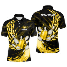 Load image into Gallery viewer, Black Mens bowling shirts Custom Yellow flame Bowling ball and pins Team league bowler Jerseys NQS8485
