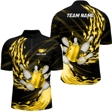 Load image into Gallery viewer, Black Mens bowling shirts Custom Yellow flame Bowling ball and pins Team league bowler Jerseys NQS8485