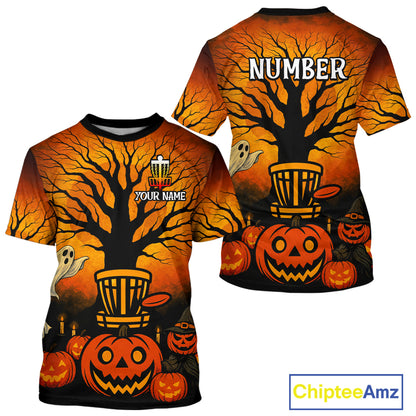 Black and Orange Funny pumpkin Halloween disc golf T-Shirts Custom Team Disc Golf attire NQS10677