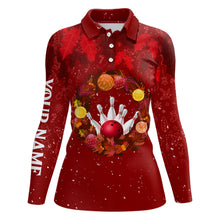 Load image into Gallery viewer, Red Christmas Wreath Women&#39;s Bowling Polo, Quarter-Zip Shirt Custom Christmas bowling tops for Team NQS8960