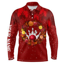 Load image into Gallery viewer, Red Christmas Wreath Mens Bowling Polo, Quarter-Zip Shirt Custom Christmas bowling tops for Team NQS8960