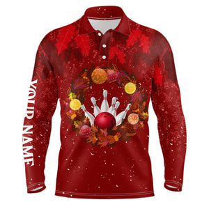 Red Christmas Wreath Mens Bowling Polo, Quarter-Zip Shirt Custom Christmas bowling tops for Team NQS8960