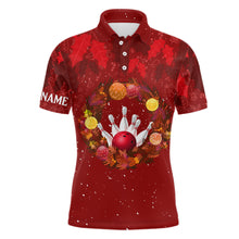 Load image into Gallery viewer, Red Christmas Wreath Mens Bowling Polo, Quarter-Zip Shirt Custom Christmas bowling tops for Team NQS8960