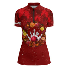 Load image into Gallery viewer, Red Christmas Wreath Women&#39;s Bowling Polo, Quarter-Zip Shirt Custom Christmas bowling tops for Team NQS8960