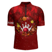 Load image into Gallery viewer, Red Christmas Wreath Mens Bowling Polo, Quarter-Zip Shirt Custom Christmas bowling tops for Team NQS8960